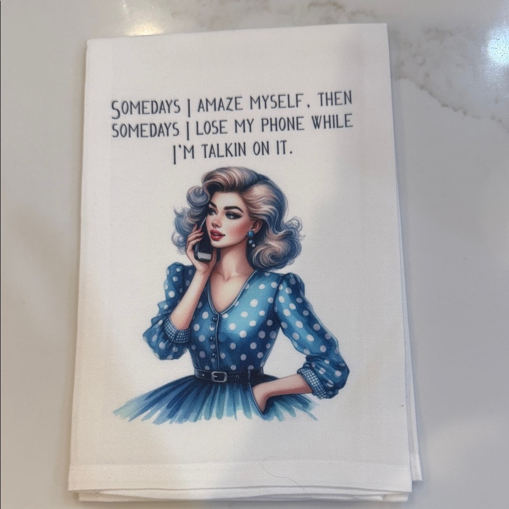 Funny Sassy Retro print Blue and white Kitchen Towel